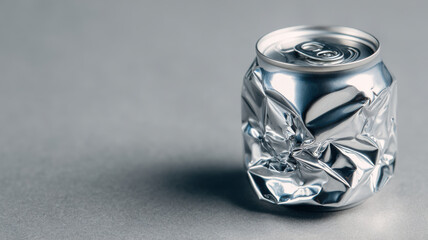 Crushed aluminum can, symbol of recycling and waste management. It is a symbol of environmental concern