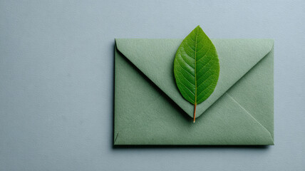 Eco-friendly mail: a green envelope adorned with a vibrant leaf, symbolizing sustainable communication
