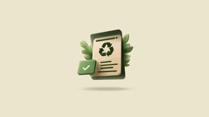 Recycling concept illustrated with a check mark and leaves around the document