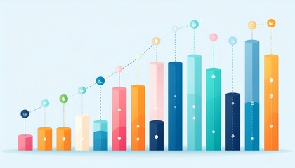 Vibrant business growth chart with colorful bars and increasing trend line