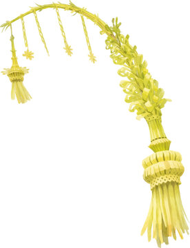 Watercolor Illustration of Penjor aka Janur Kuning Decoration