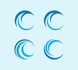 Fototapeta premium Professional set of blue circular wave logo icons and abstract spiral symbols. Modern vector swoosh elements ideal for internet service providers, technology startups, global communication, and dynami