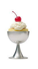 Ice cream sundae with whipped cream and cherry for dessert and food branding, Isolated on transparent background