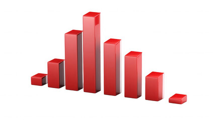 Red bar graph showing a decrease in value on a black background in a studio shot on transparent background
