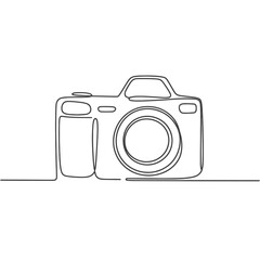 Simple one line drawing of a classic digital slr camera illustration