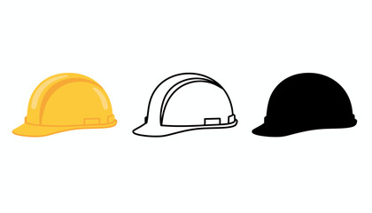 Fototapeta premium Three hard hats displayed in a row on a white background