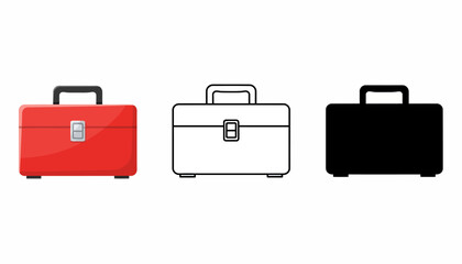 Fototapeta premium Three briefcases in red, white, and black on a white background