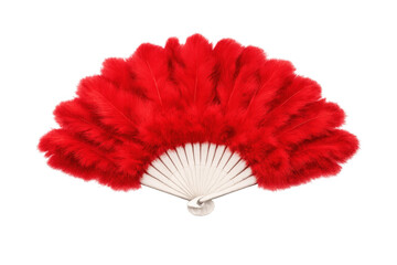 Red feather fan opening wide, symbolizing burlesque, elegance, seduction, performance, and theatrical events