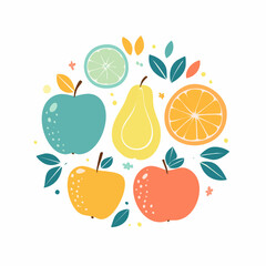 Collection of contemporary art prints. Abstract fruits. Apples, pears, apricots and lemons.