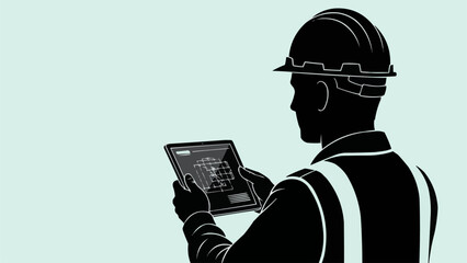 Construction worker in hard hat using tablet computer on site. © Pitiok