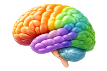 Human brain colorful lobes representing mind, intelligence, creativity, and thinking process on transparent background