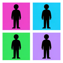 Four child silhouettes in bright square frames.