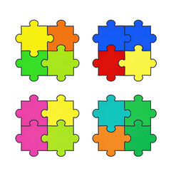 Four colorful sets of interlocking jigsaw puzzle pieces