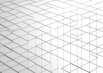 Minimalist isometric grid of thin black outlined three-dimensional cubes on a white gradient background, forming a repeating geometric pattern with a calm orderly futuristic feel