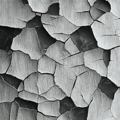 close-up of cracked peeling paint forming irregular polygonal flakes on an aged weathered surface conveying decay and rough textured abstraction