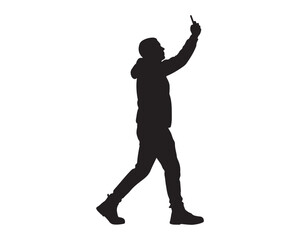 Man Silhouette Walking and Pointing Up Vector Illustration
