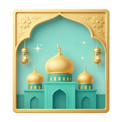 Golden mosque illustration with hanging lanterns