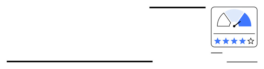 Performance evaluation concept. Performance indicators include star-based rating and speedometer gauge for analysis. Performance tracking for business trends, customer satisfaction, and analytics