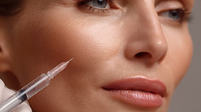 Cosmetic procedure - Close-up of filler injection for facial rejuvenation.