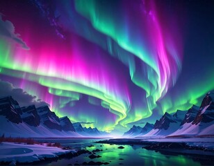 Spectacular celestial display of aurora borealis above snow-capped mountains (1)