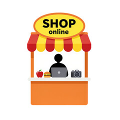 Online Shopping Booth With Laptop and Products.