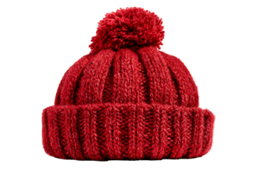 Crimson knitted beanie with pom pom