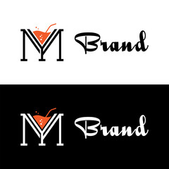 Letter MY logo With Glass of drink shape for food and drink business