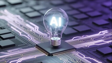 Bright idea of artificial intelligence innovation glowing within a lightbulb on a circuit board. - Powered by Adobe