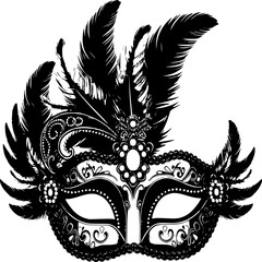 Obraz premium Venetian carnival mask vector illustration on a black background with decorative floral and butterfly elements