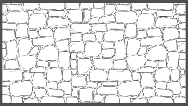 Seamless stonework pattern black and white hand-drawn vector stone wall texture
