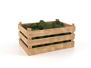 Wooden crate with avocados