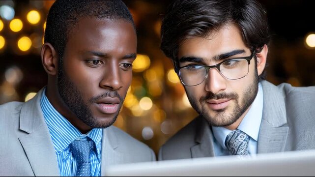Two men looking at laptop computer