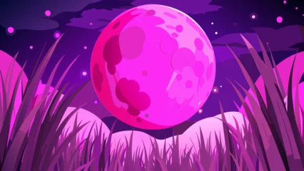 Fototapete Rund Violett Moon in surreal purple night landscape Vector  © Rana