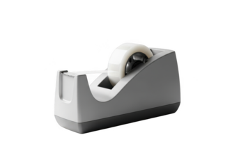 Modern white plastic tape dispenser with roll on transparent background