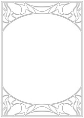 装飾フレーム。アールヌーボー風。白（黒縁）