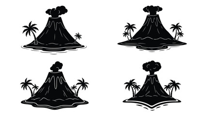 Tropical island with volcano and palm trees a striking silhouette © Taylor