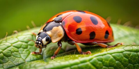Insect close-up of seven spotted ladybug on a leaf