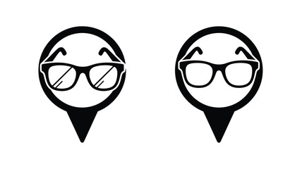 Two location pin icons with glasses a striking black silhouette
