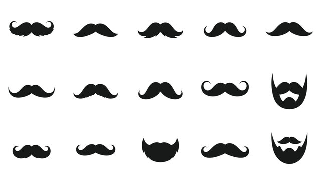 Collection of various mustache and beard styles in black silhouette