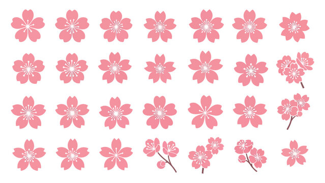 Simple pink cherry blossom flower vector icon set
