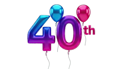 40th Birthday Celebration with Balloons on White Background