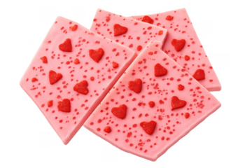 Pink chocolate bars with red hearts for valentine's day