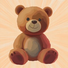 Obraz premium smiling brown teddy bear plush sitting against a warm peach radial background with a cozy friendly expression evoking childhood comfort