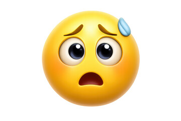 Fototapeta premium Anxious yellow emoji face sweating with worried expression, symbolizing stress, nervousness, and fear on transparent background