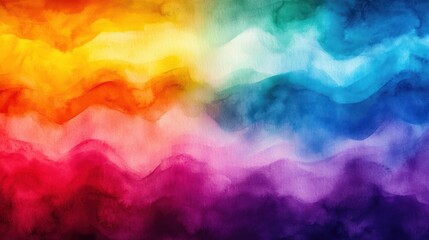 Vibrant multicolored watercolor waves with layered horizontal bands and soft paper texture conveying dreamy, energetic and tranquil emotion