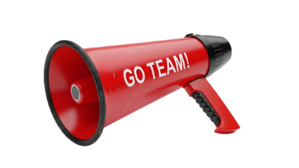 Red megaphone with go team text on a black background