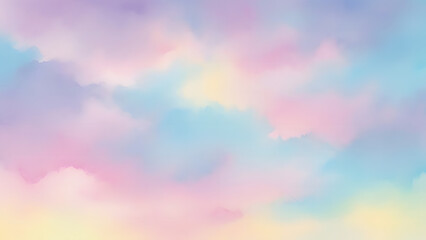 Fototapeta premium Ethereal Pastel Gradient Cloud Background Illustration for Dreamy Designs and Soft Art Concepts, Featuring Blended Hues of Pink, Blue, Purple, and Yellow