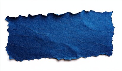 torn textured blue paper strip with rough ripped edges and subtle creases on white background, minimalist calm mood