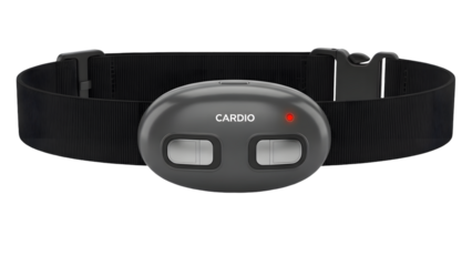 Close up view of a black led headlamp with two buttons