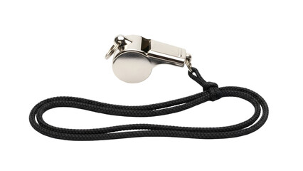 Silver whistle with black cord